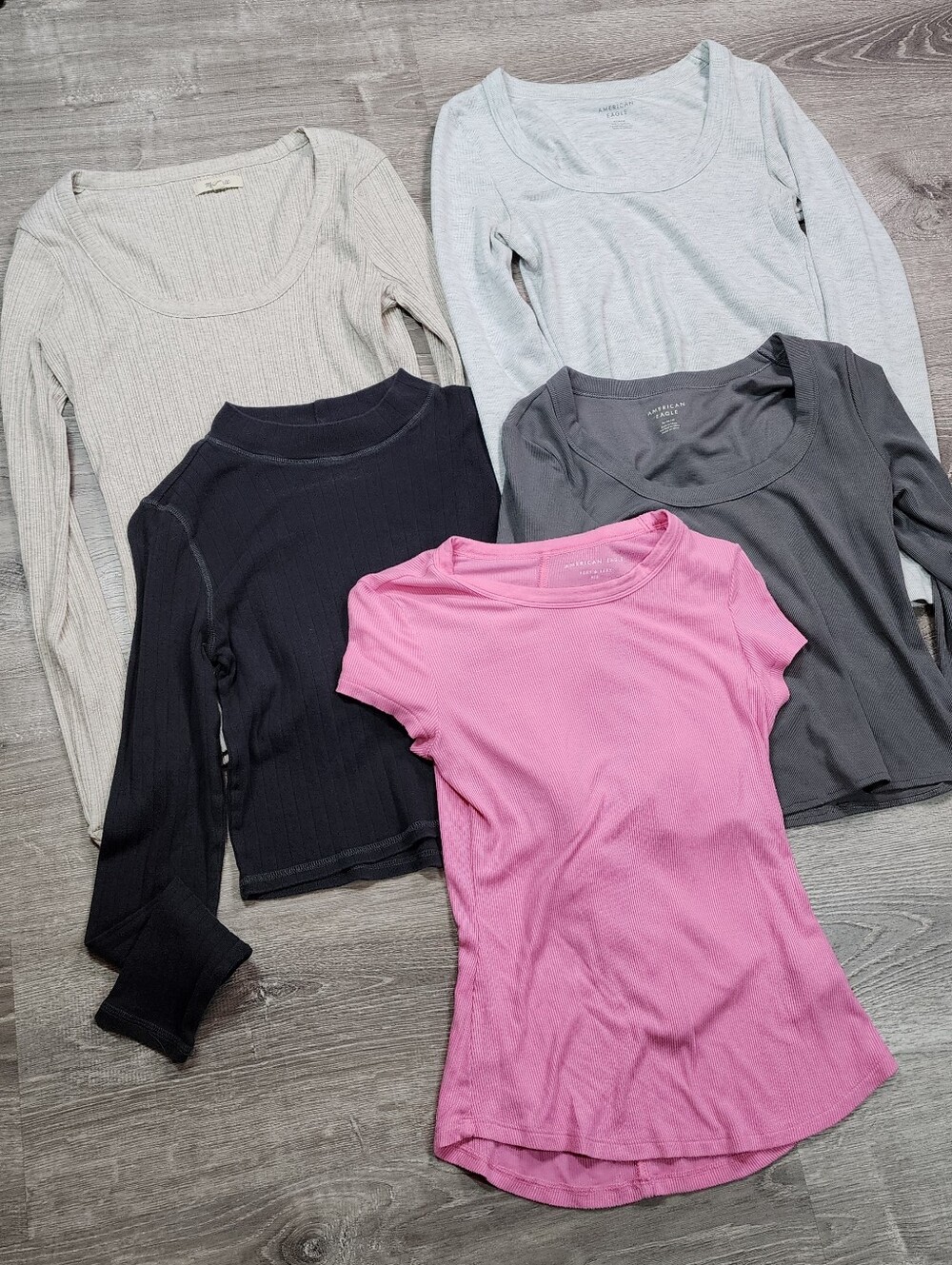5 PC AMERICAN EAGLE Ribbed Tee Top Shirt Lot Short Long Sleeve S / M